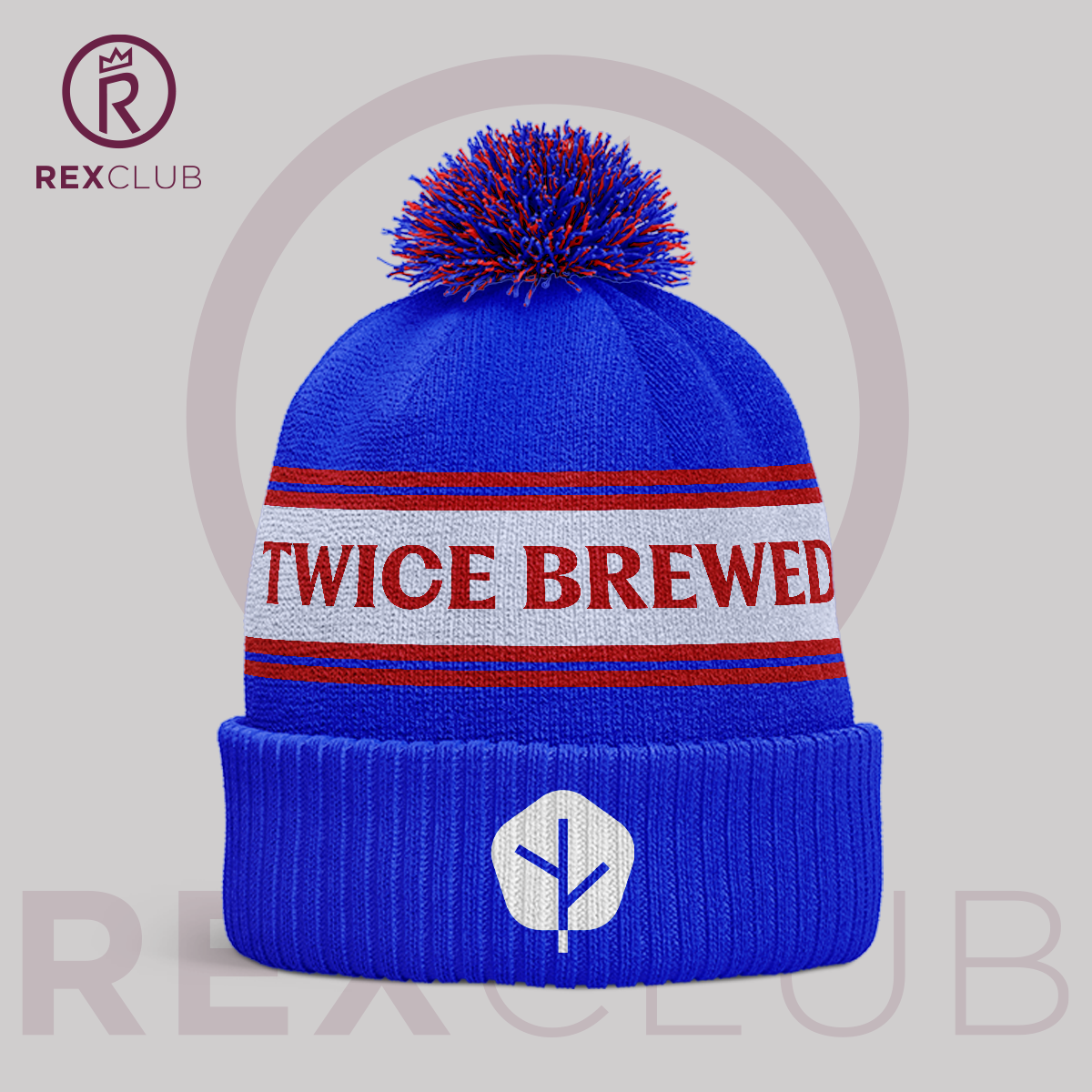 Twice Brewed Bobble Hat (Blue/White/Red)