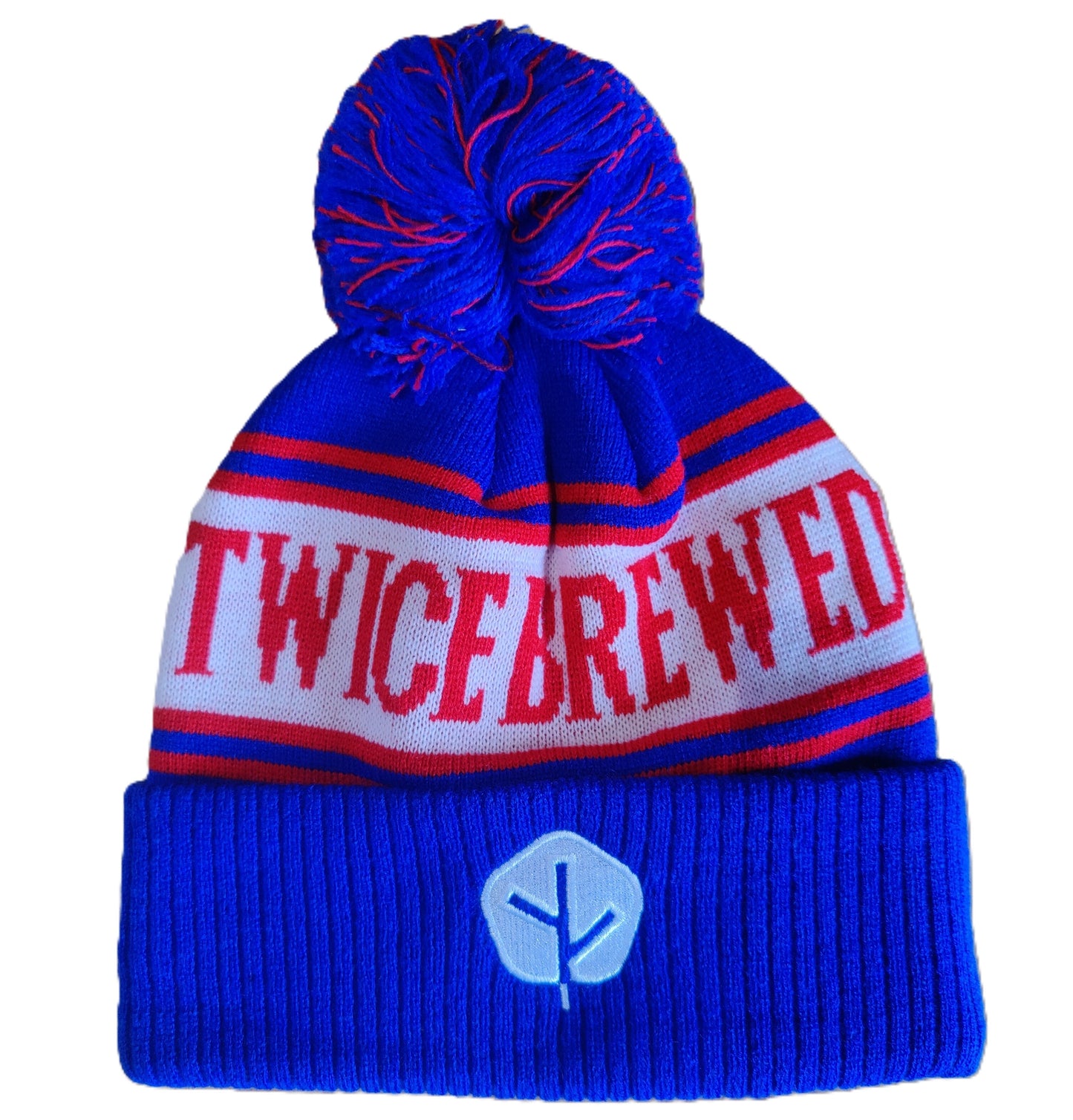 Twice Brewed Bobble Hat (Blue/White/Red)